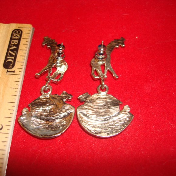 Vintage Noah's Ark Dangle Earrings rhinestones silver and gold sparkling pierced - Picture 2 of 6
